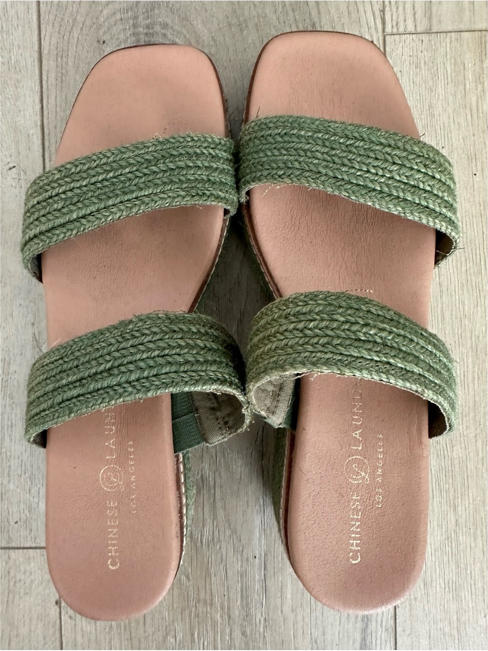 Chinese Laundry Olive Green Braided Double-Strap Slide Sandals